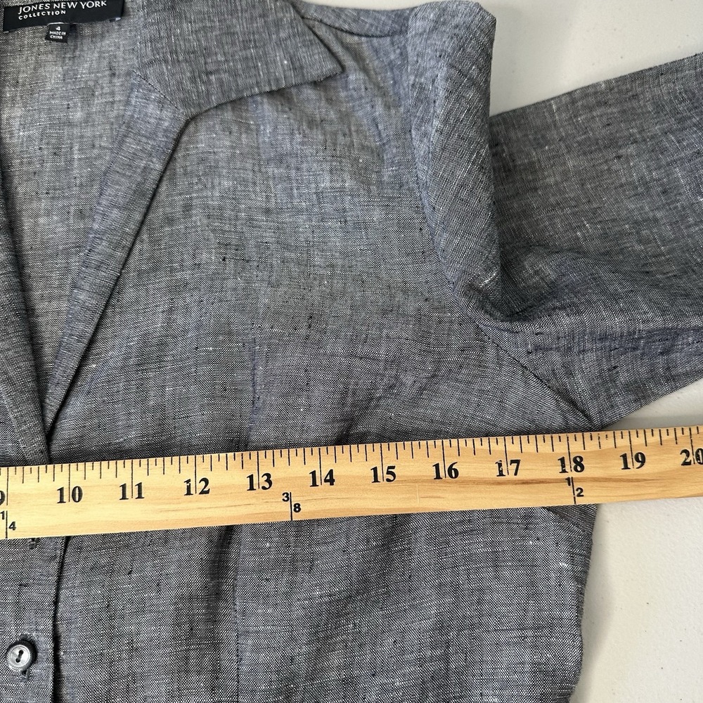 Jones New York Linen Button up Top Size 4 Gray - Picture 6 of 9